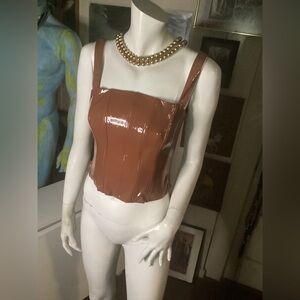 HOURS brown faux leather/pu corset